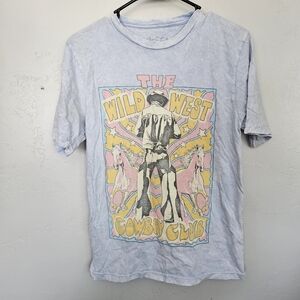 Lotus Fashion Women's Small Light Blue Wild West Cowboy Club Graphic Tee T-Shirt